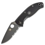 SPYDERCO Lightweight Tenacious Folding Knife 3.39" Black Oxide Combo Blade, Black FRN Handles, Liner Lock C122PSBBK
