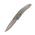 Mcusta Mcusta Forge Small Tsuchi Folding Knife 2.75" VG-10 Damascus Drop Point Blade, Hammered Stainless Steel Handles, Frame Lock MC-0113D