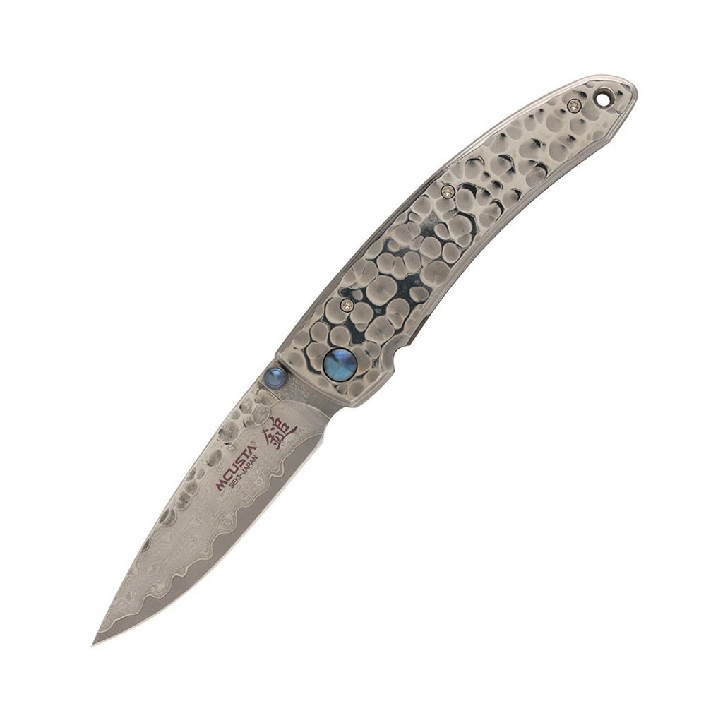 Mcusta Mcusta Forge Small Tsuchi Folding Knife 2.75 VG-10 Damascus Drop Point Blade, Hammered Stainless Steel Handles, Frame Lock MC-0113D (2) Mcusta Mcusta Forge Small Tsuchi Folding Knife 2.75" VG-10 Damascus Drop Point Blade, Hammered Stainless Steel Handles, Frame Lock MC-0113D - Image 1