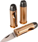 Old Bear 44-Magnum bullet-knife, gold-plated body & simulated lead tip, Aisi 420 blade