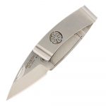 Mcusta Kamon Aoi Crest Money Clip Folding Knife  Satin Plain Blade Stainless Steel Handles MC-0081