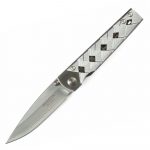 Mcusta Shinra Katana Folding Knife Damascus Drop Point Blade Damascus Handles MC-0037D
